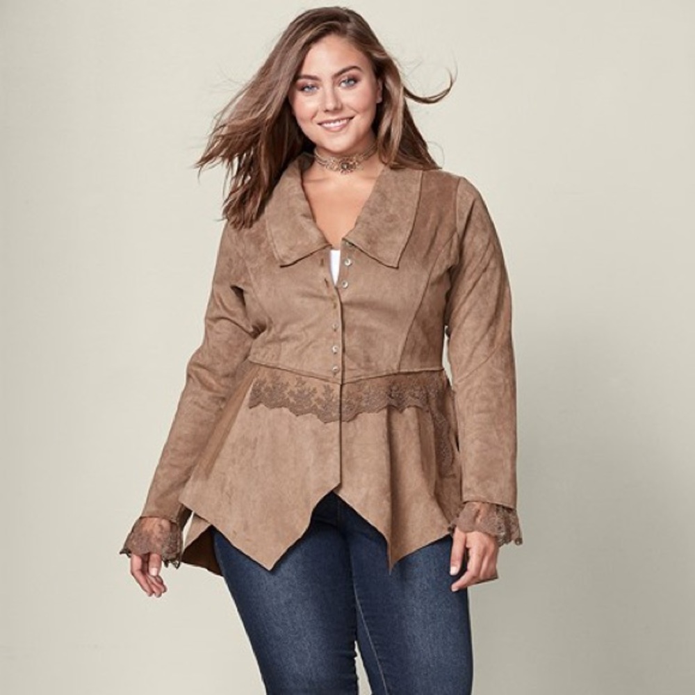 VENUS Plus Size Tan/Brown Embroidered Lightweight Coat Size 2X